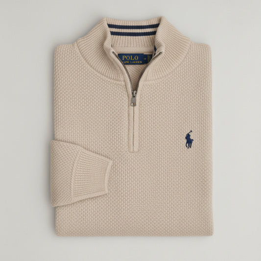 Pull RL tricot pique demi-zip